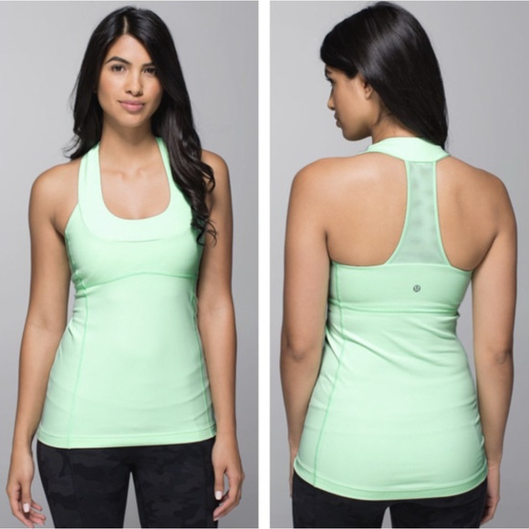 Lululemon Scoop Neck Tan Luon Fresh Teal Top Size 4 - Picture 1 of 9